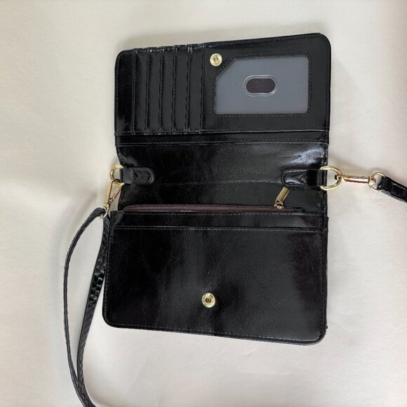 Black Patent Leather Crossbody Wallet Purse - Picture 4 of 12
